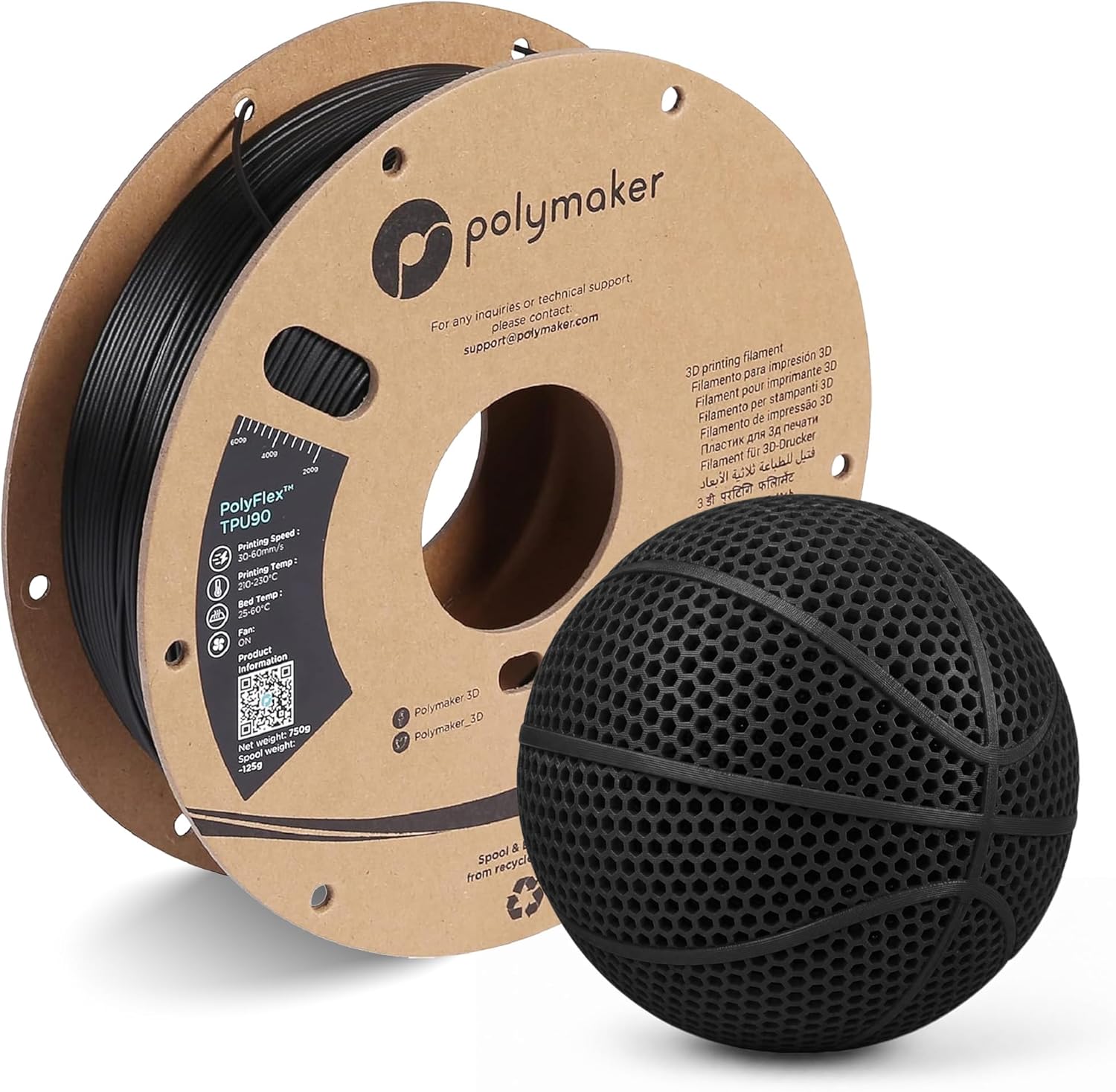 Tpu Flexible Filament - Filamento TPU Polymaker 1.75mm Nero, 0.75kg